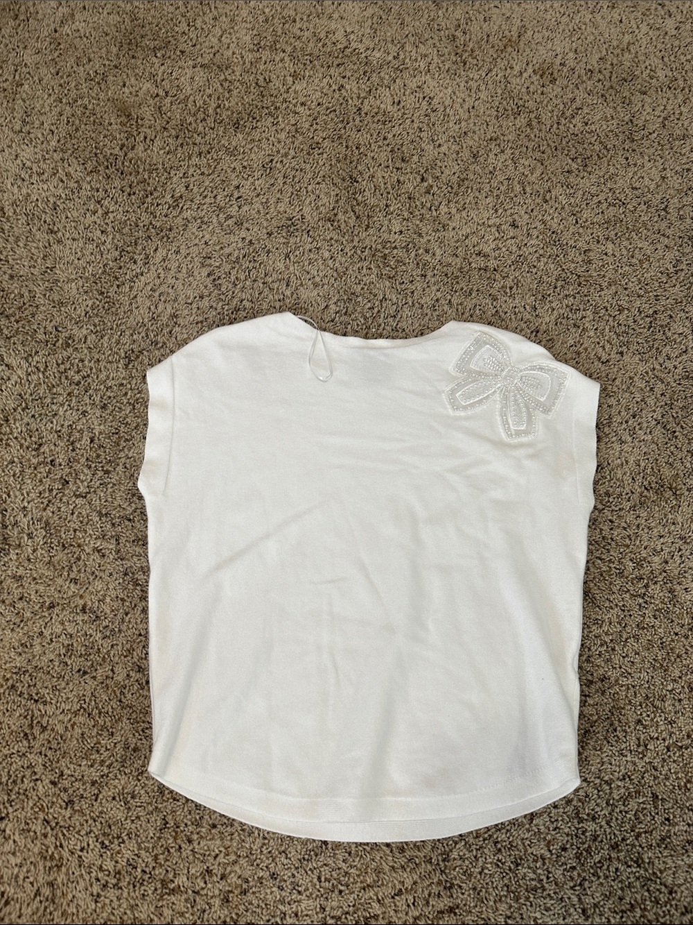Milano White Short Sleeve Tee with Beaded Bow Accent